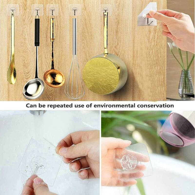 1/3/5/10pcs Wall Hooks Seamless Self Adhesive Hooks Door Wall Hangers Transparent Reusable Hanging Hook for Kitchen Bathroom