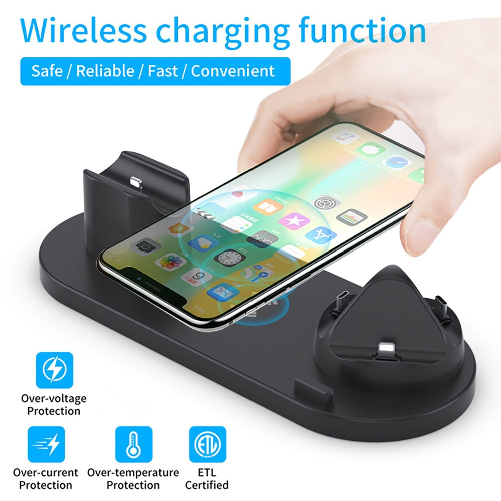 DCAE 6 in 1 Wireless Charger Dock Station for iPhone/Android/Type-C USB Phones 10W Fast Charging For Apple Watch 8 AirPods 3 Pro