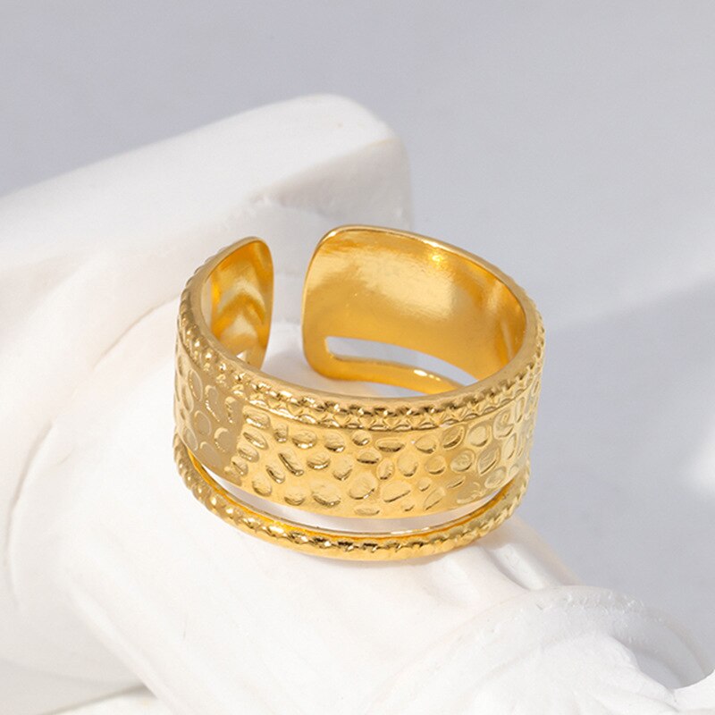 HUANZHI 2020 Gold Color Silver Color Metal Minimalist Glossy Wide Open Rings Geometric Finger Rings for Women Men Jewelry