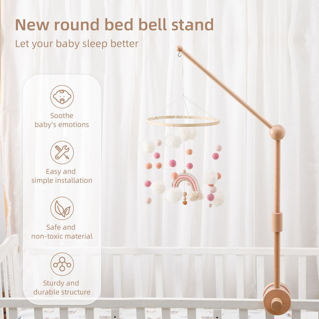 Bopoobo New Baby Wooden Bed Bell Bracket Mobile Hanging Rattles Toy Hanger Baby Crib Mobile Bed Bell Wood Toy Holder Arm Bracket