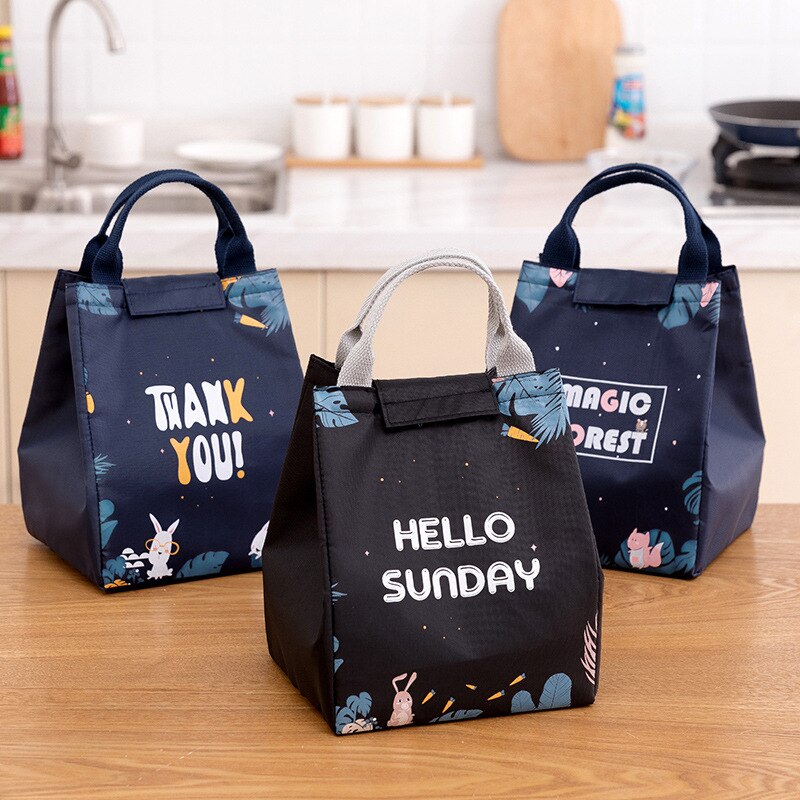 PURDORED 1 Pc Cartoon Lunch Bag Women Fresh Cooler Bags Waterproof Portable Zipper Thermal Oxford student Lunch Box Food Bags