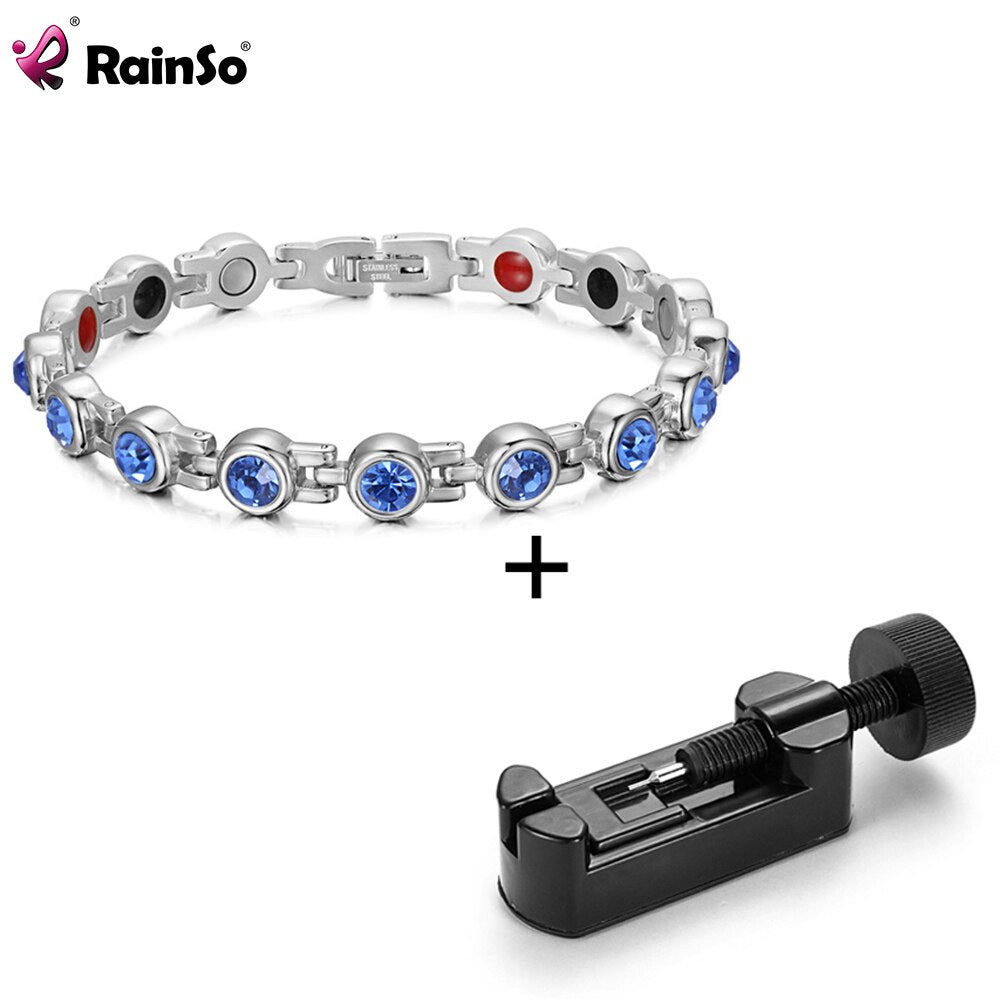 RainSo Magnetic Crystal Bracelets & Bangles Rhinestone Jewelry Women Accessories Healthy Bio Energy Hologram Germanium Bracelets