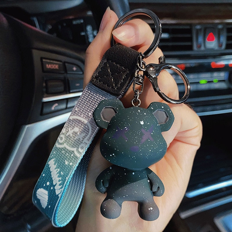 Cute Resin Keychain Charm Tie The Bear Pendant For Women Bag Car KeyRing Mobile Phone Fine Jewelry Accessories Kids Girl Gift