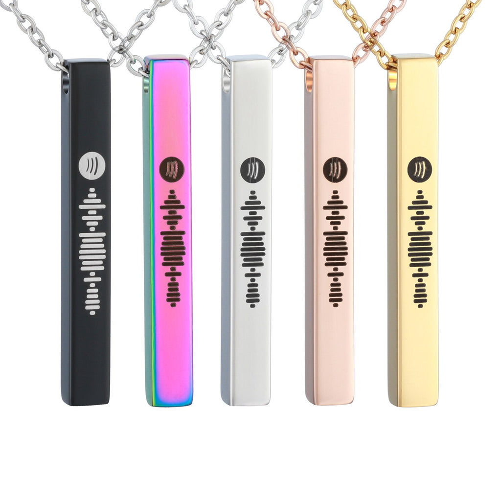 Personalized Music Spotify Code Necklace Men and Women Stainless Steel Laser Engraved Bar Necklace