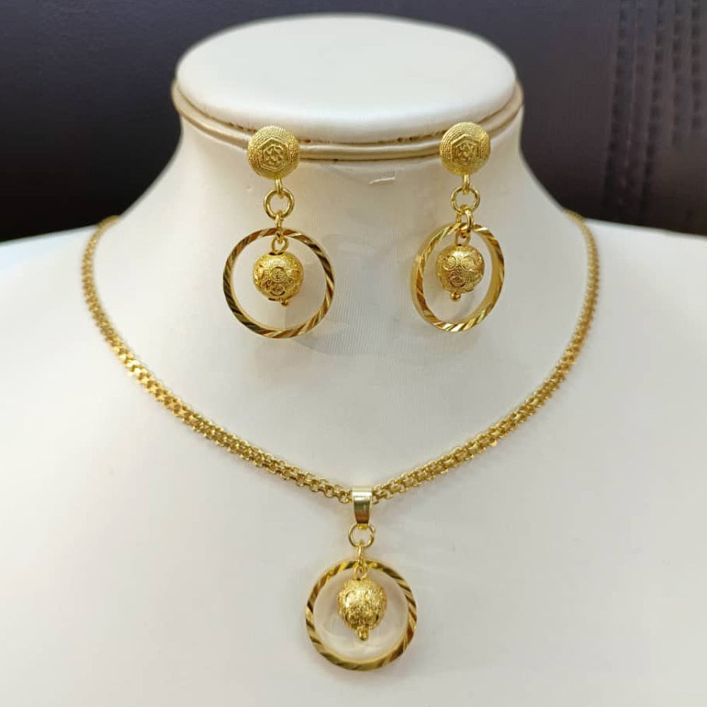 18K Gold Color Ethiopian Necklace Jewelry Sets Gold Color Earrings and Necklace Wedding Party African Accessories Gifts