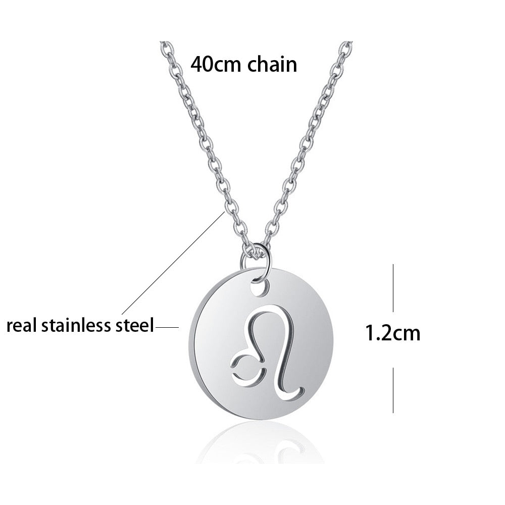 Stainless Steel 12 Constellation Necklace Star Zodiac Sign Pendant Choker Necklace for Men Women Kids Birthday Gifts