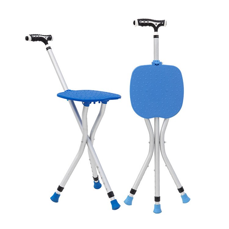 Elderly Stick Stool Portable Aluminum alloy crutch chair with stool crutches with LED lights Folding Walking Hand Stick Stool