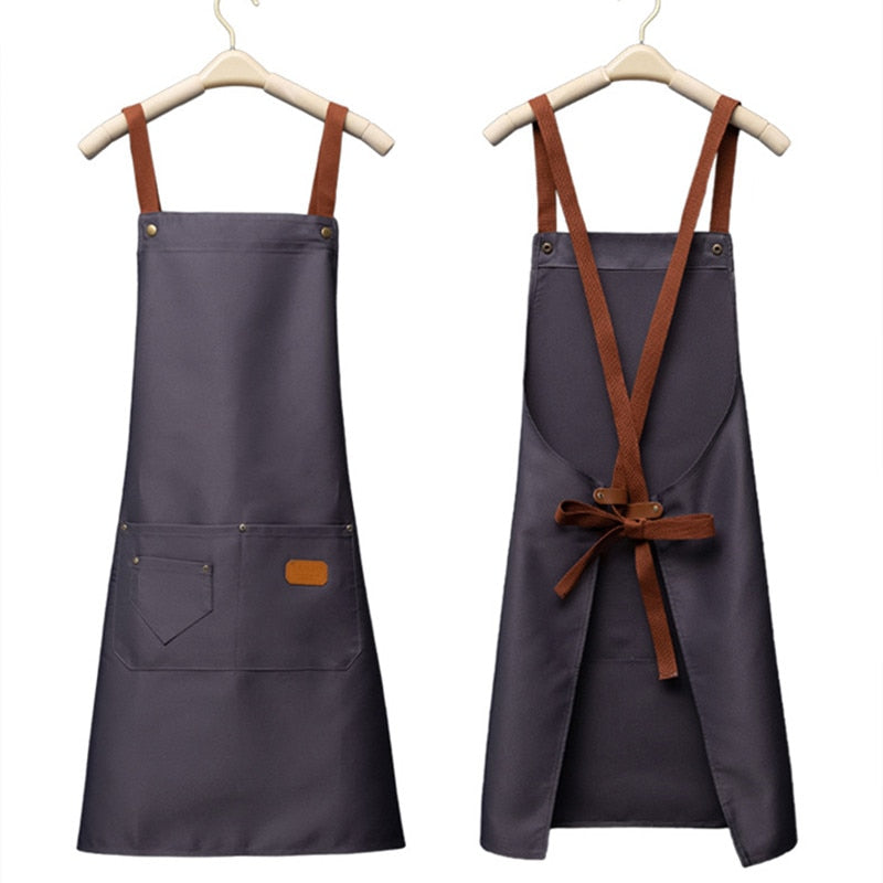 Customized personality logo signature men&#39;s and women&#39;s kitchen aprons home chef baking clothes with pockets adult bib waist bag