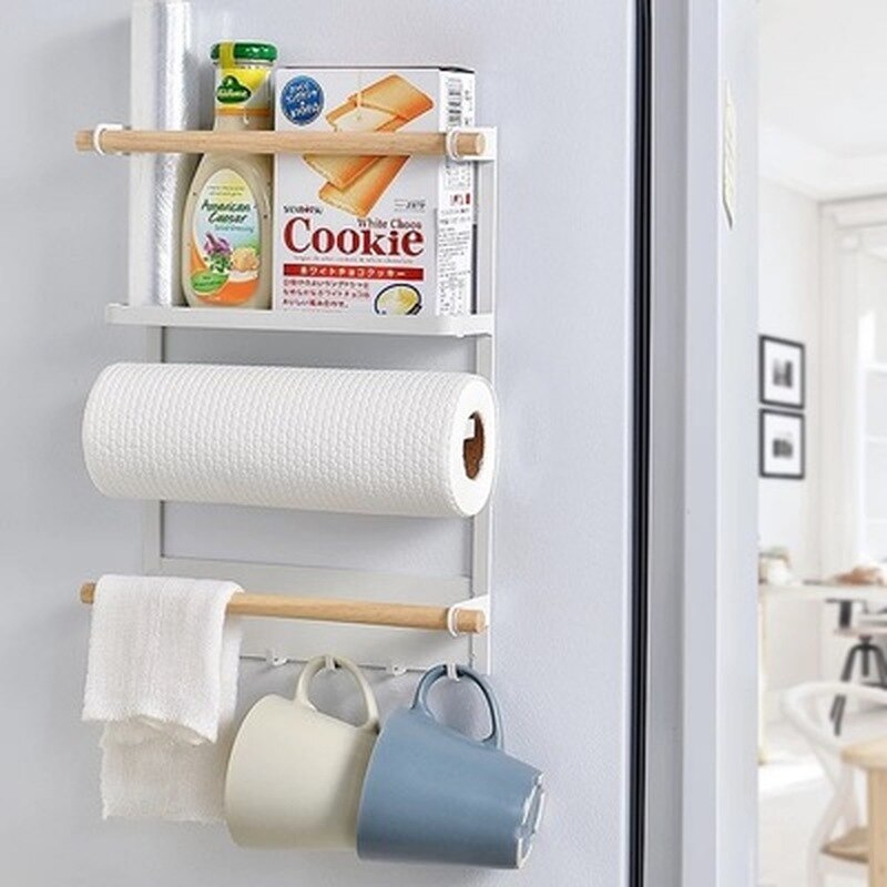 1/2/3 Tier Magnetic Fridge Shelf Paper Towel Roll Holder Refrigerator Side Hanging Spice Rack Kitchen Bathroom Storage Organizer