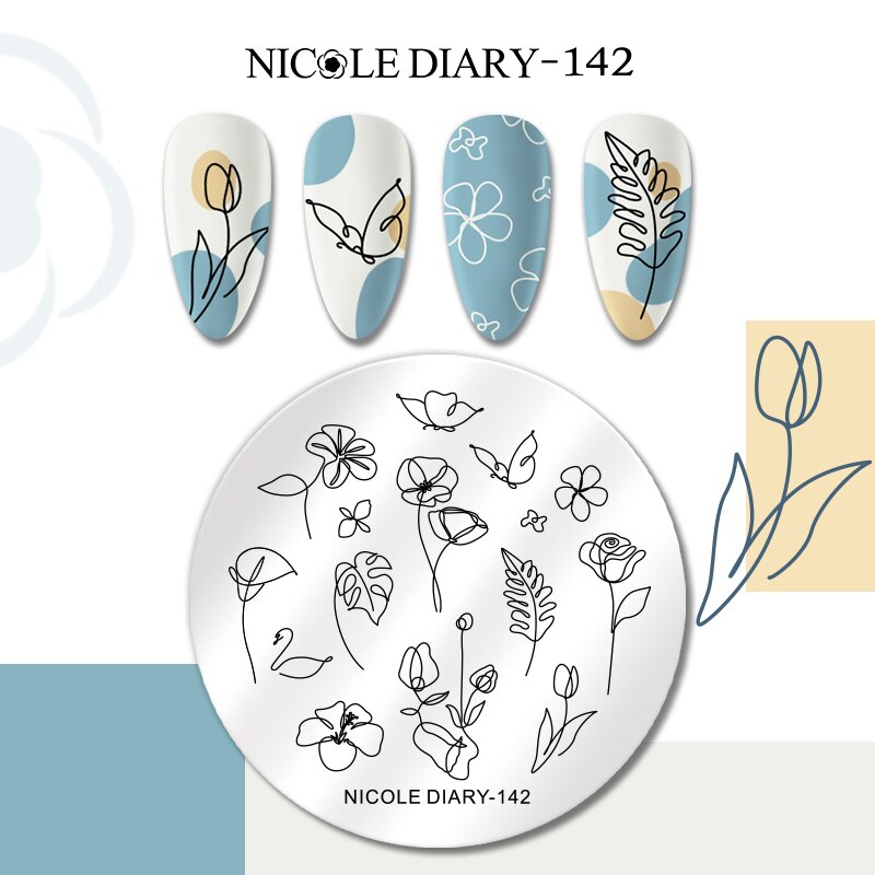 NICOLE DIARY Leaves Flower Stripe Design Stamping Plates Abstract Lady Face Nail Stamp Templates Leaf Floral Printing Stencil