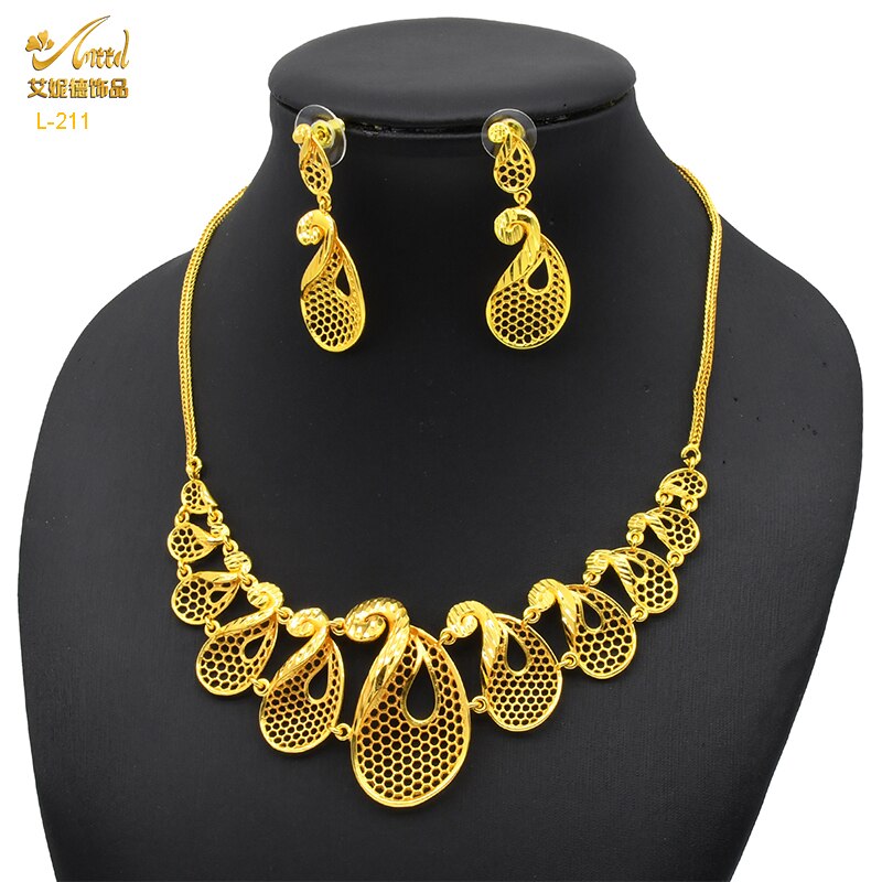 ANIID Dubai Tassel Gold Plated Jewelry Sets For Women Fashion Indian Bridal Necklace And Earring 4Pcs Set Ethiopian Party Gifts