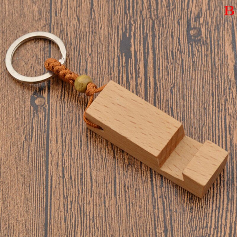 1pc Creative Lightweight Slim Design Wooden Mobile Phone Stand Holder phone Stand Pendant Keychain Universal Desk Phone Support