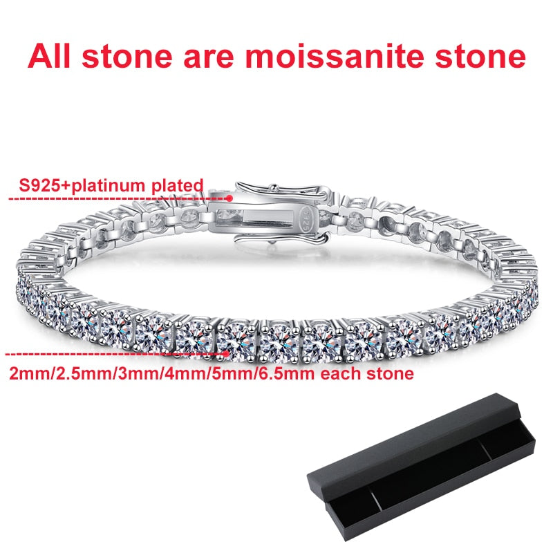 2-6.5mm Real Moissanite Tennis Bracelet for Women Gift Platinum Plated 100% 925 Sterling Silver Wedding Jewelry