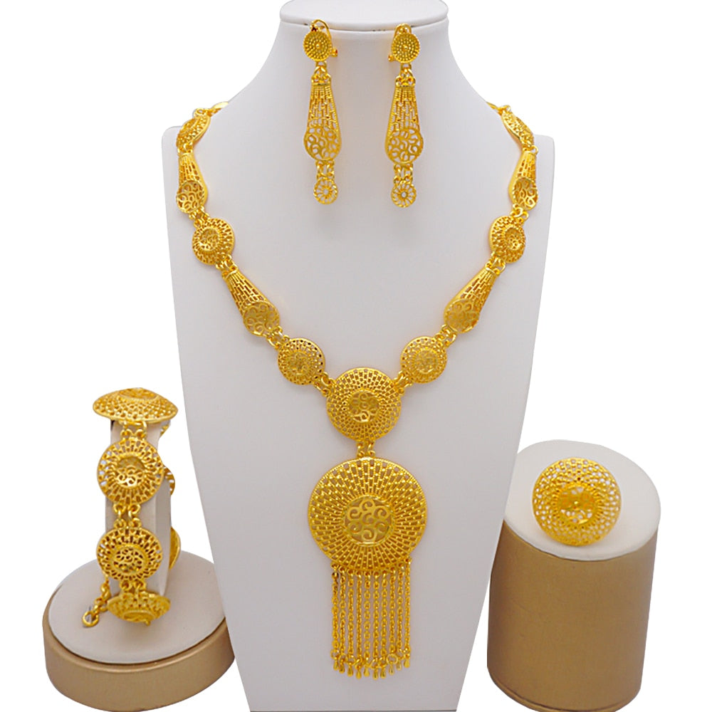 Fashion Dubai Gold Color Luxury Ethiopian Irregular Jewelry Sets African India Wedding Necklace Earrings Set For Women Party