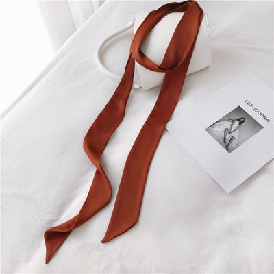 Luxury Women Narrow Long Scarf 200x5cm Solid Color Chiffon Silk Rubber Red Tie Black Bag Ribbon Headbands Choker Streamer Scarf