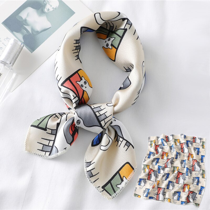 Lady Hair Scarf for Women Fashion Print Small Satin Silk Square Scarves Design Hairbands Bandana Foulard Accessories Summer 2022