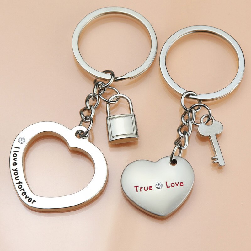 1 Pair New Love Heart Lock Key Chain Ring Keyring Keyfob Lover Couples Valentine Day Gift Women Men Keychain Jewelry