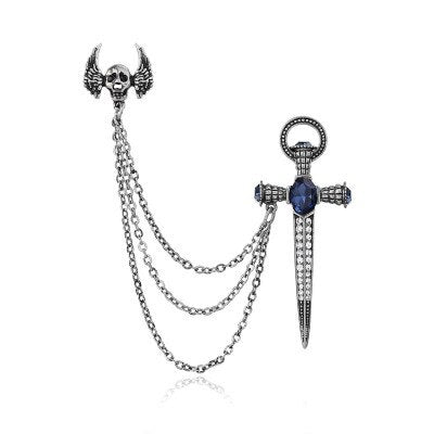 Korean British Style Crown Bird Brooch Cross Suit Tassel Chain Lapel Pin Angle Wings Badge Retro Female Corsage Men Accessories