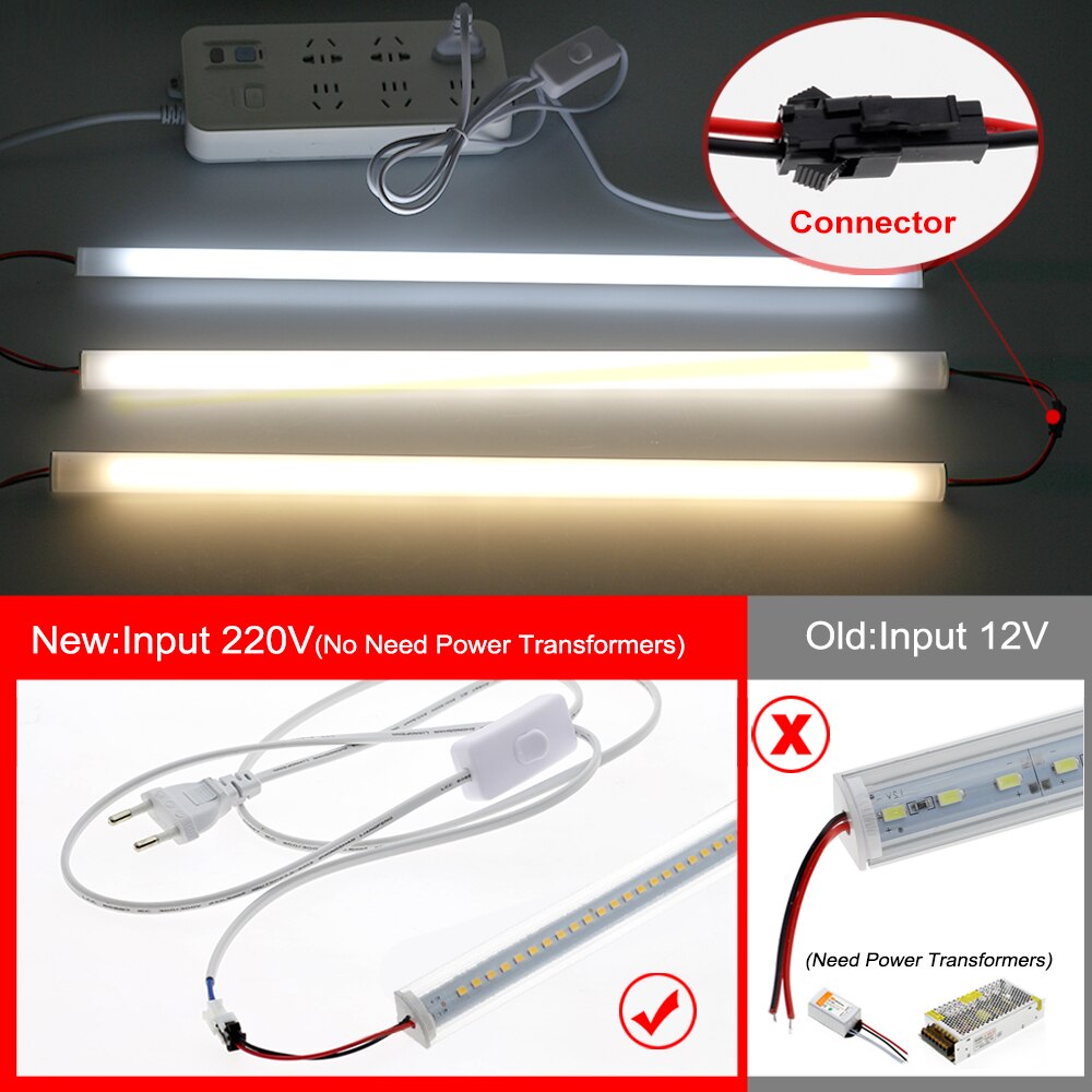 220V LED Cabinet Light V-Type Wall Corner Tube Lamp White Natural/Warm White LED Bar Wardrobe Kitchen Lighting with Switch