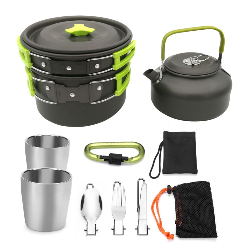 Camping cooking set Camping Gear Outdoor stove teapot Pan cup Accessories Portable Camping Equipment camper accessories kitchen