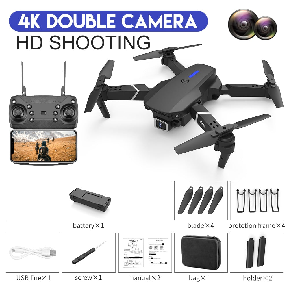 New 2023 E88Pro RC Drone 4K Professinal With 1080P Wide Angle HD Camera Foldable RC Helicopter WIFI FPV Height Hold Gift Toy