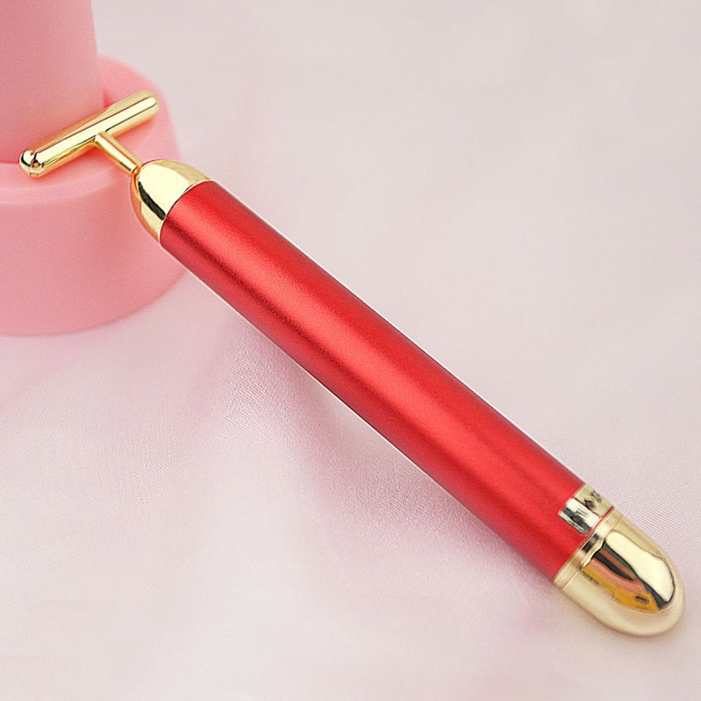 24k Gold Vibration Facial Slimming Face Beauty Bar Pulse Firming Facial Roller Massager Lift Skin Tightening Wrinkle Stick