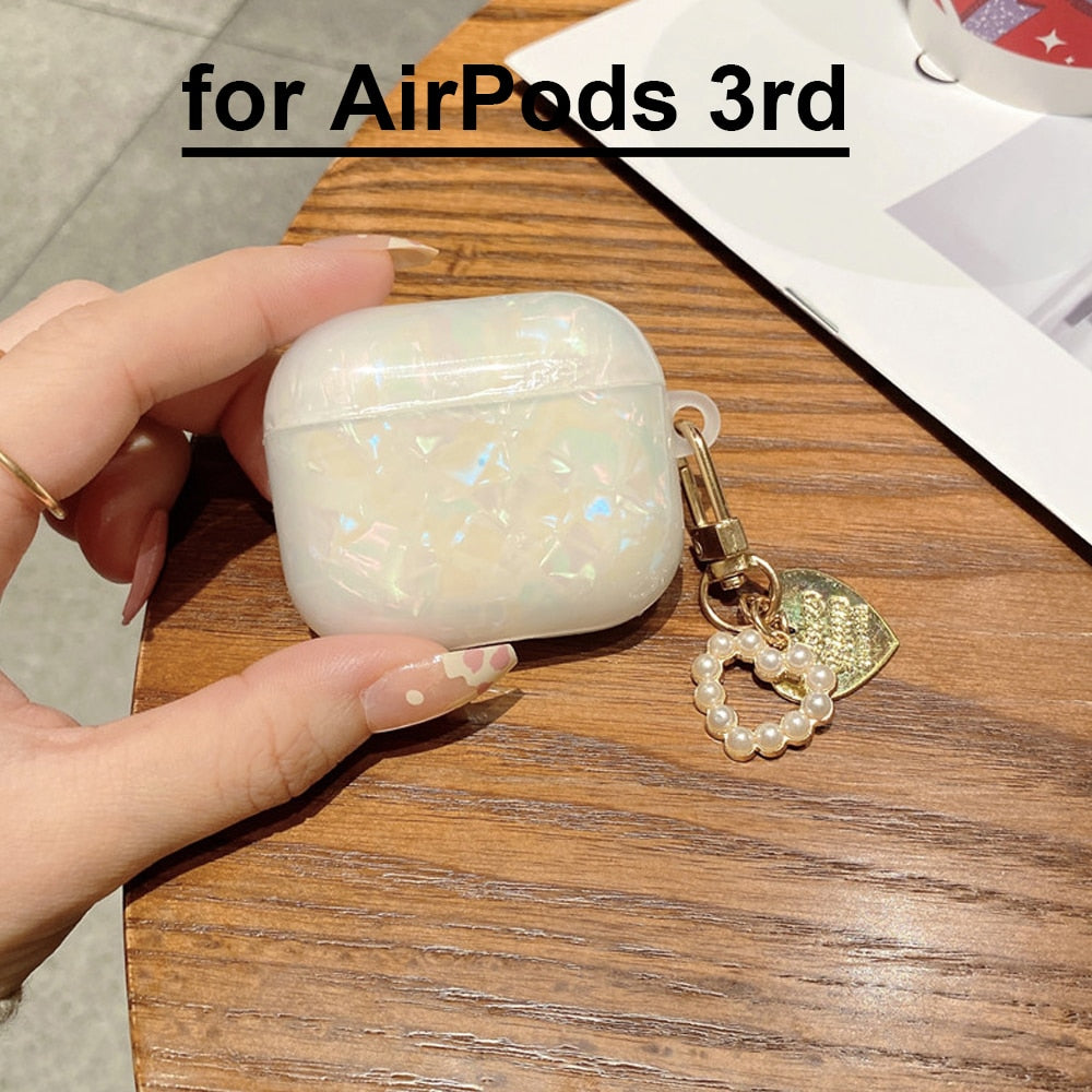 Luxury Girls Pearl Shell Case for Apple Airpods 1 2 3 Case for AirPods Pro Case with Keychain Earphone Accessories Headphone Box