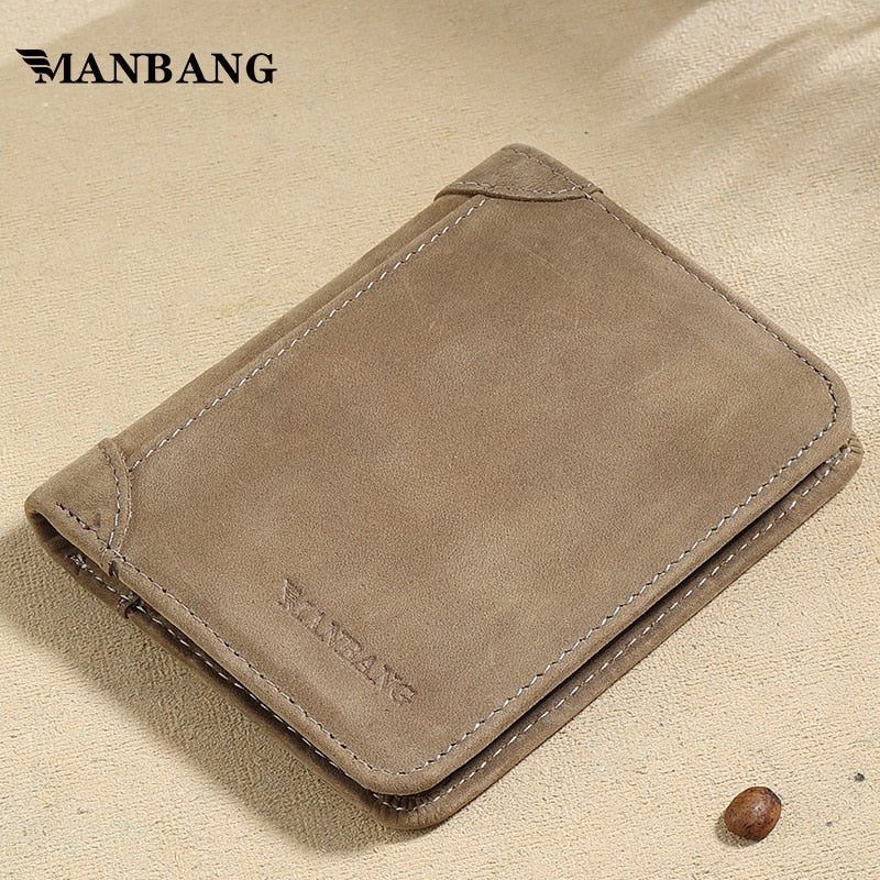 Manbang Men's Wallets RFID Genuine Leather Trifold Wallets For Men with ID Window and Credit Card Holder