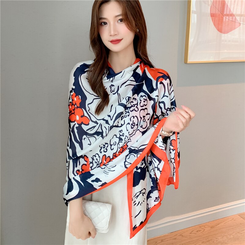 2022 New Design Brand Silk Scarves Summer Women Shawls And Wraps Print Hijabs Scarfs Foulard Femme Pashmina Beach Stoles Luxury