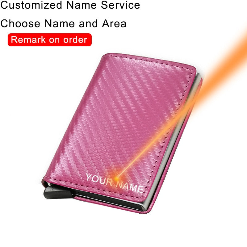 Customized Name Credit Card Holder Men Woman Smart Wallet RFID Cardholder Carbon Fiber Leather Wallet Money Clip Purse Card Case