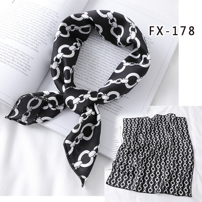 Lady Hair Scarf for Women Fashion Print Small Satin Silk Square Scarves Design Hairbands Bandana Foulard Accessories Summer 2022