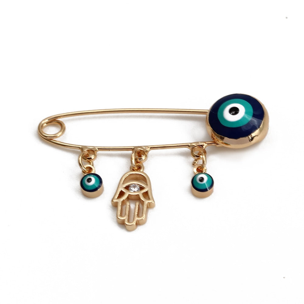 Lucky Eye Blue Turkish Evil Eye Brooch Pin for Women Men Dropping Oil Flower Crown Star Hamsa Hand Charm Fashion Jewelry BD52