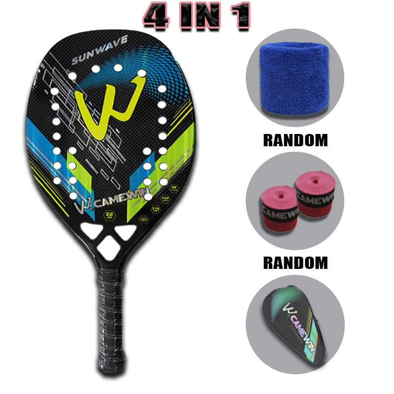 Camewin Adult Professional Full Carbon Beach Tennis Racket 4 IN 1 Soft EVA Face Raqueta With Bag Unisex Equipment Padel Rackets