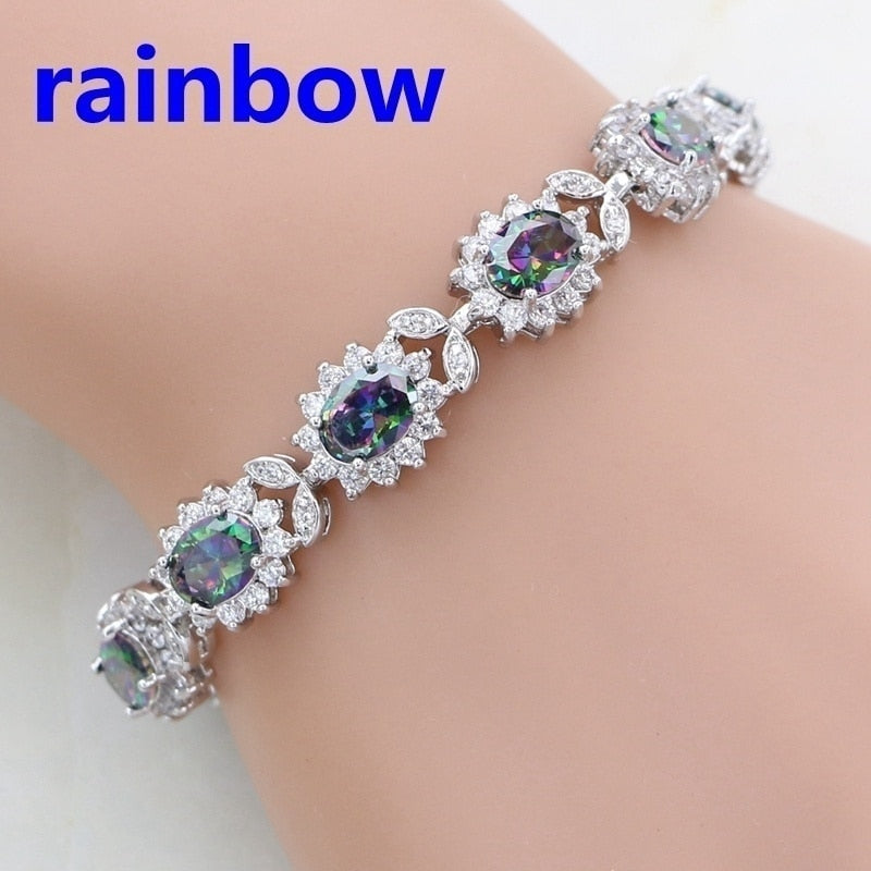 Elegant Green Oval Crystal Cross Link Bracelet Luxury Fashion Accessories Tennis Bracelet for Women