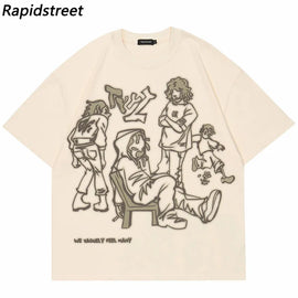 2023 Harajuku Cartoon Girl Cat Japanese Kanji Graphic T Shirt Streetwear Men T-Shirt Summer Short Sleeve Tshirt Tops Tees Unisex