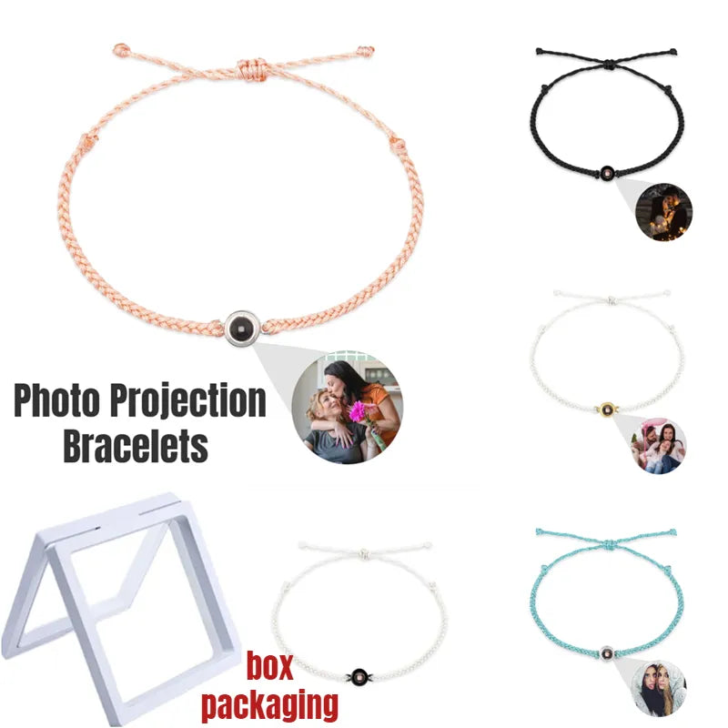 Personalized Circle Photo Bracelet Custom Photo Bracelet with Couple Projection Bracelets Memorial Jewelry Gift for Women Men