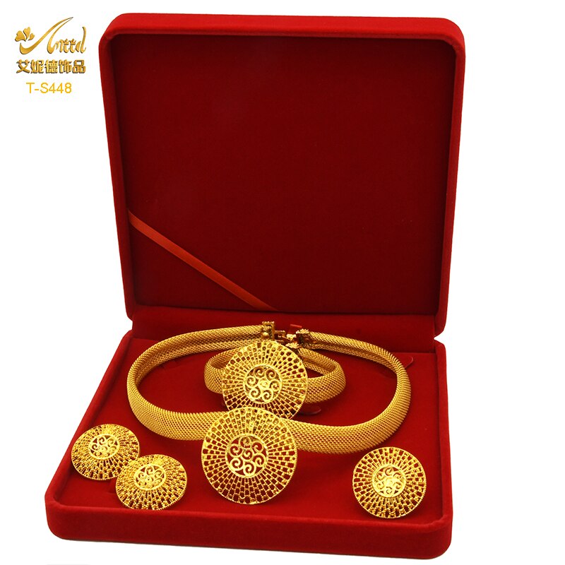 ANIID Ethiopian Gold Plated Jewelry Set For Women Bridal Dubai Jewellery Wedding Brazilian Eritrean African Earring Necklace Set