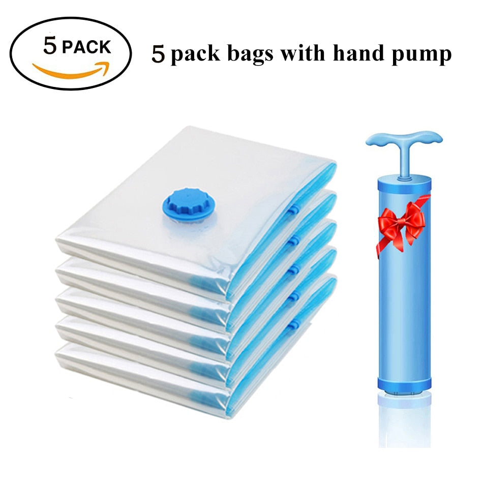 Vacuum Storage Bags With Valve Transparent Folding Compressed Space Saving Travel Seal Packet Organizers for Towel Cloth Blanket