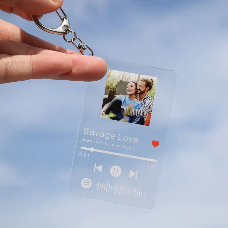 Personalized Clear Acrylic Spotify Keychain Scan Code Music Song Singer Name Album Cover Custom Keyring Women Men Photo Gifts