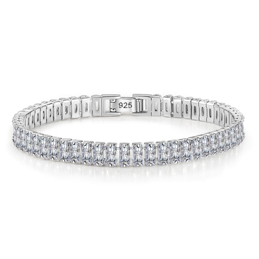 Platinum-plated. Sterling silver 925 with 2-6.5mm real moissanite tennis bracelet for women as a gift.