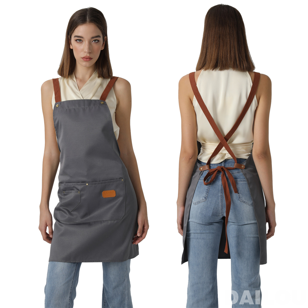 Customized personality logo signature men&#39;s and women&#39;s kitchen aprons home chef baking clothes with pockets adult bib waist bag