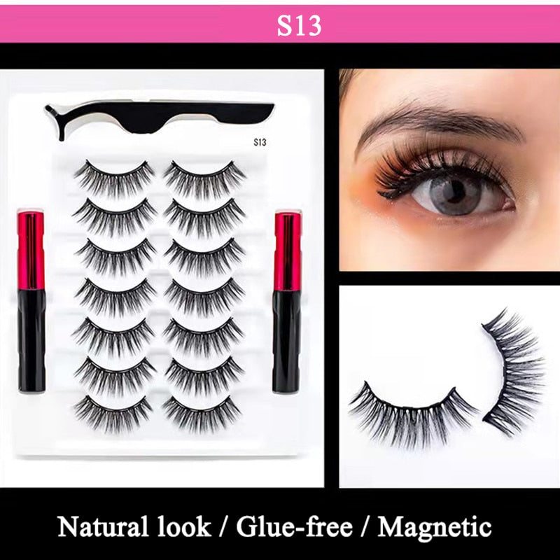 Mix 1/3/5/7/10 Pairs Eye Makeup Magnet Lashes Magnetic False Eyelashes Liqiud Eyeliner Beauty Kit Mink Eyelash Wholesale