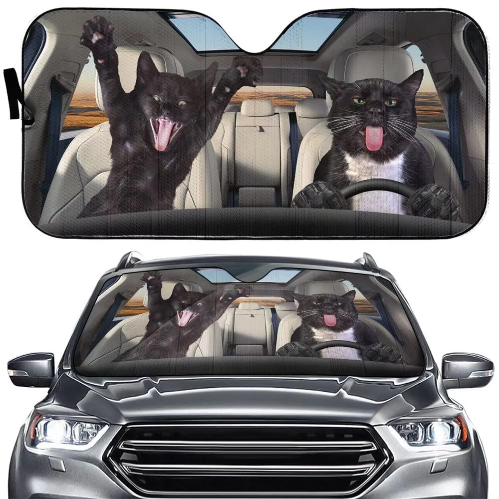 Black Cat Car Sunshade, Black Cat Gift, Black Cat Car Decoration, Cat Seat Cover, Gift for Father, Automatic Sun Shade