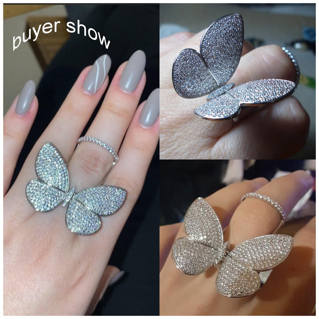 LUOTEEMI High Quality Korean Fashion Adjustable Butterfly Rings for Teens Micro Paved Shining CZ Movable Jewelry for Party