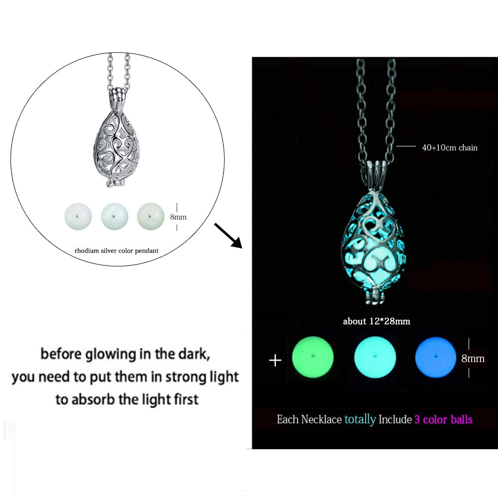 Glow-in-the-Dark Necklace for Men or Women with Luminous Dragon Necklace Glowing Night Fluorescence Antique Silver-Plated Halloween.