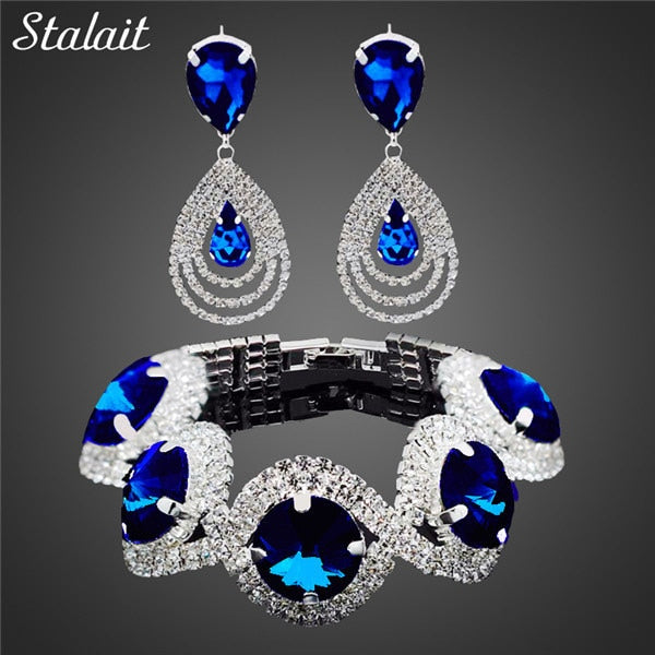 2021 Wedding Bridal Jewelry Sets For Women Rhinestone Crystal Jewelry Set Bracelet Earrings Female Set 2 Pcs Indian Accessories