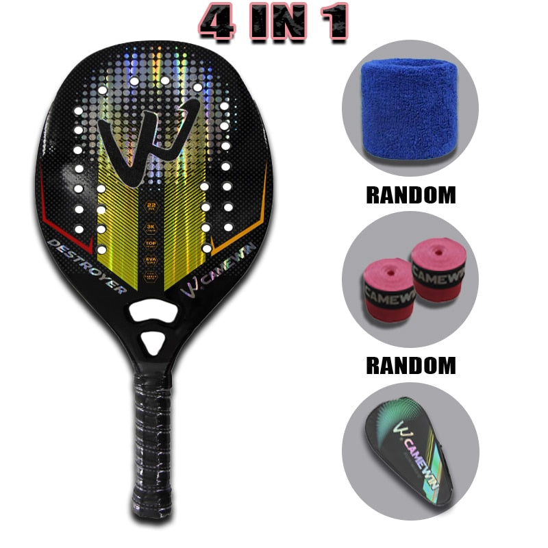 Camewin Adult Professional Full Carbon Beach Tennis Racket 4 IN 1 Soft EVA Face Raqueta With Bag Unisex Equipment Padel Rackets