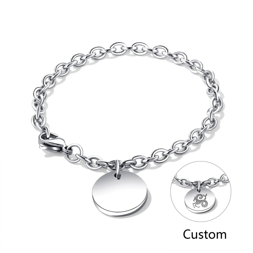 Customized Bracelet For Men Women Stainless Steel Heart Round Charm Trend Jewelry Engraving Photos Name Logo Bracelets Gift