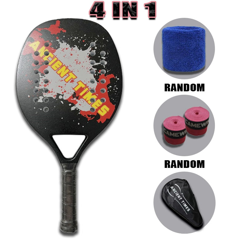 Camewin Adult Professional Full Carbon Beach Tennis Racket 4 IN 1 Soft EVA Face Raqueta With Bag Unisex Equipment Padel Rackets