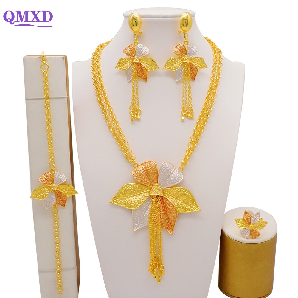 Ethiopian Rope Chain Jewelry Set For Women Ethnic Style Pendant Necklace Bracelet Earring Ring Wedding jewelry sets